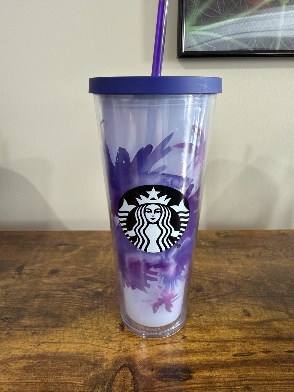 Starbucks 2016 Purple Lavender Watercolour Floral Tumbler Cold Cup Venti 24oz